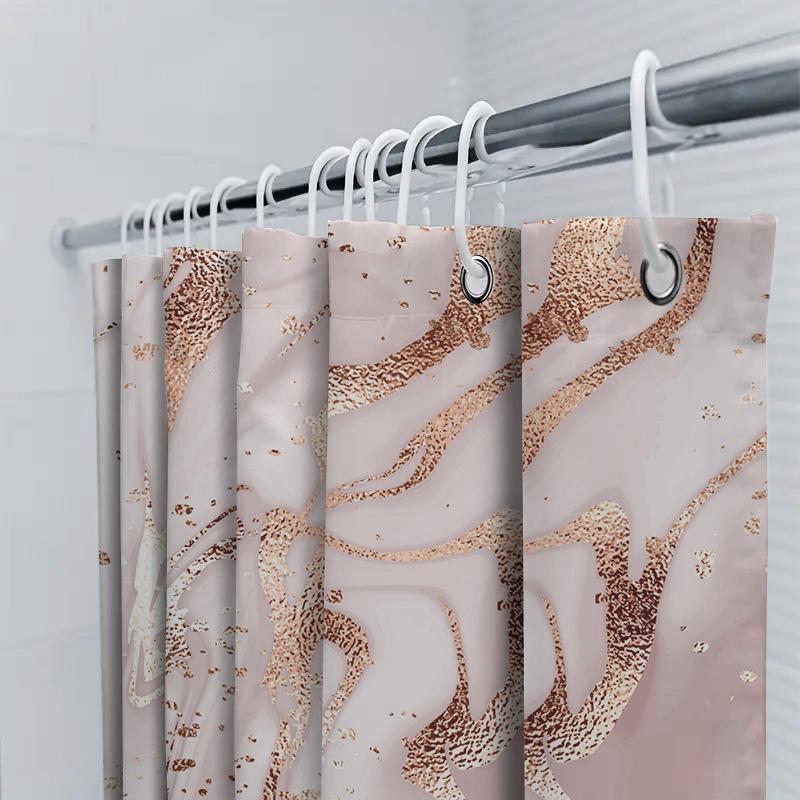 Luxurious Gold Glitter Shower Curtain Set Pink Rose Gold Bathroom Decor Soft Watercolor Fabric For Bathrooms Size: 72X84 Inches