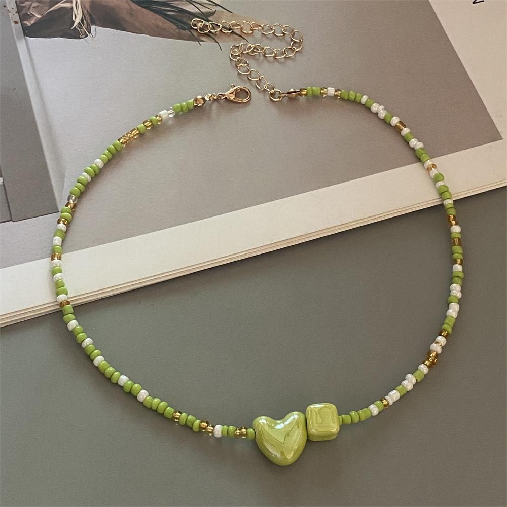 

New Fashion Candy Color Choker Necklace for Women Girl Love Heart Square Geometric Short Necklace Seed Bead Neck Jewelry
