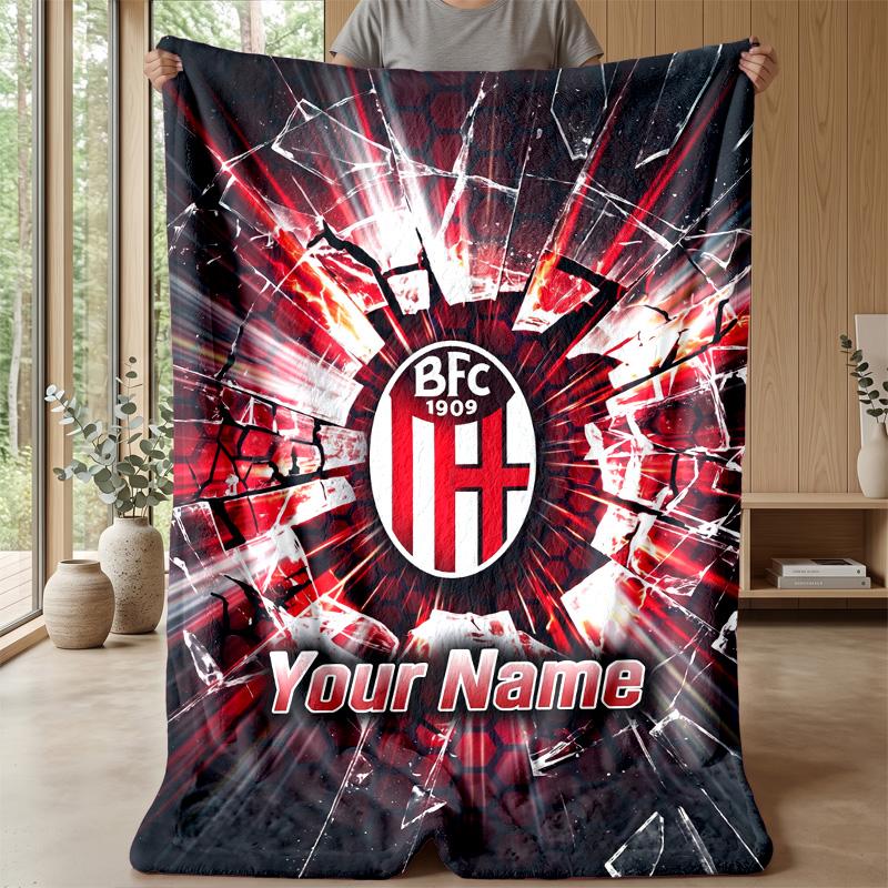 Custom Text Flannel Throw Blanket, Lightweight Cozy Bed Sofa BlanketBologna FC