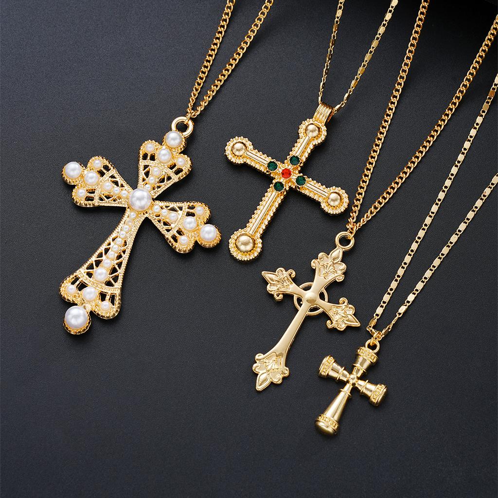 4 Stück Modisches Punk-Kreuz-Anhänger-Halsketten-Set Für Damen Vintage Künstliche Kristalle Übertriebene Mehrschichtige Halsketten Neuer Schmuck