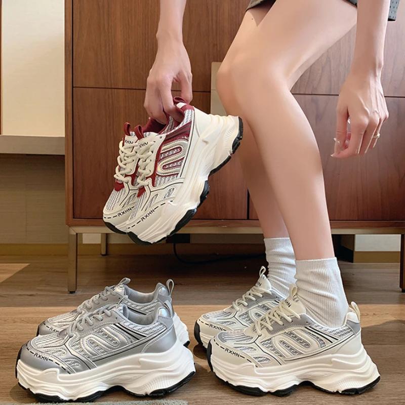 Women Sneakers Autumn Fashion Breathable Casual Shoes Women Mesh Lace Up Comfort Platform Vulcanize Shoes Zapatillas De Mujer