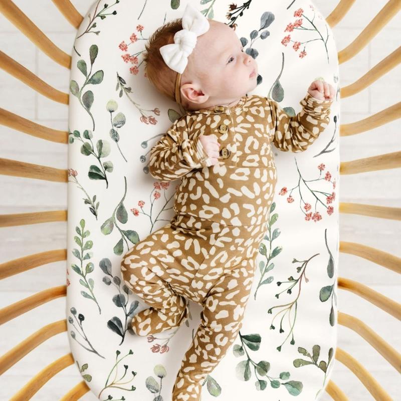 2Pcs Baby Fitted Sheet Newborn Bassinet Changing Pad Cover Soft & Breathable Crib Fitted Sheets Cradles Mattress Cover