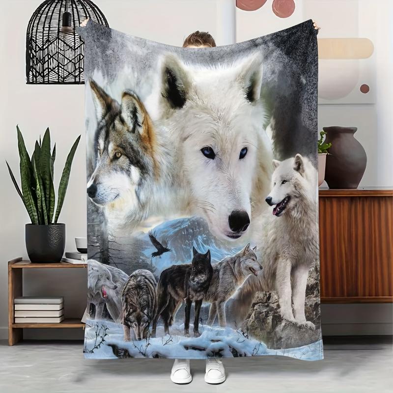Mond Winter Wolf Familie Wald Druck Überwurfdecke weich Wohnzimmer Büro Decke Leseecke Terrasse Jahrestagsgeschenke
