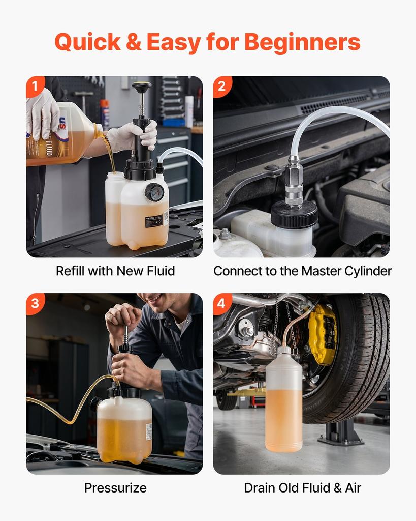 Brake Bleeder Kit, 3L Manual Brake Fluid Bleeding Kit with 1L Waste Bottle & 43.2 Mm Master Cylinder Adapter, One-Person Professional Brake Fluid