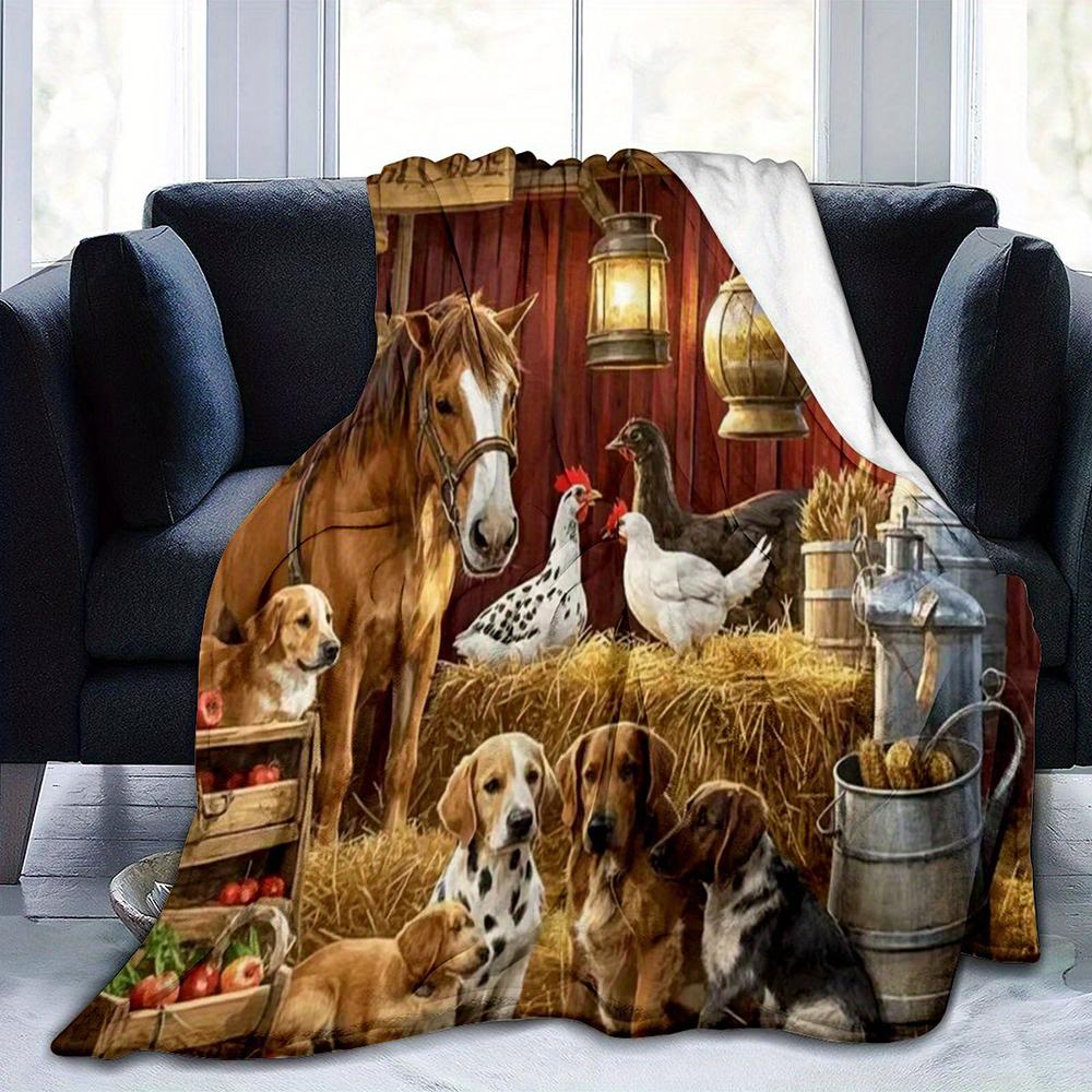 Farm Animal Print Blanket , Warm and Comfortable Throw Blanket Sofa Bed Sofa Camping Trip, the Best Gift.