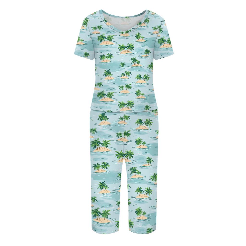 2 Piece Sets For Women Short Sleeve Top And Pants With Pockets Workout Soft Print Sets