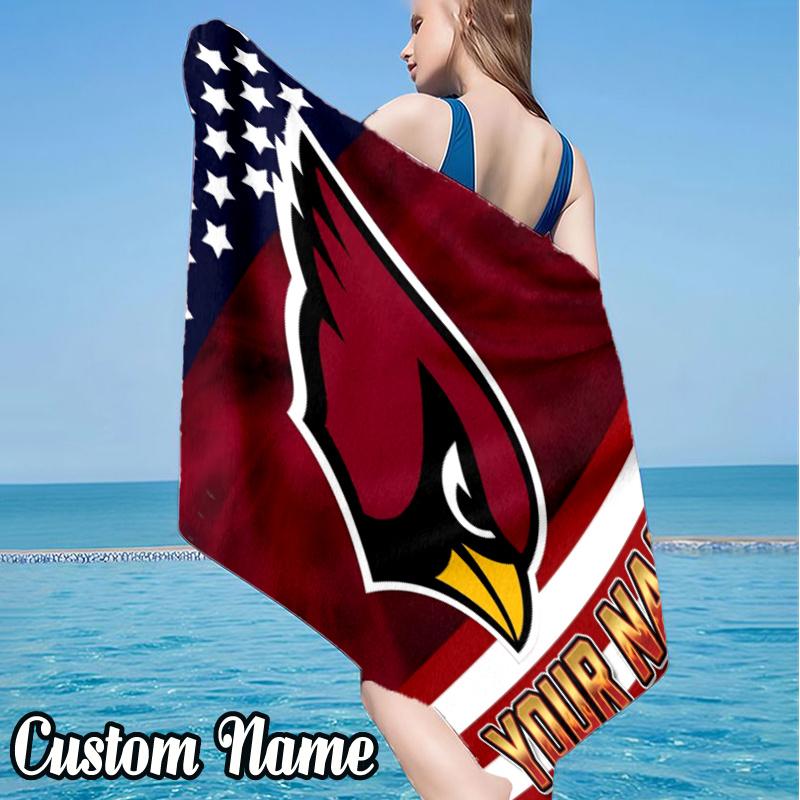 Custom Name Cardinals football Beach Towel - Soft, Ultra-Absorbent Microfiber, Lightweight, Perfect for Beach, Parties, Travel, Camping