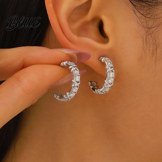 Two-tone Earrings 1 Pair Women C-Ring Shape Ear Buckle Design