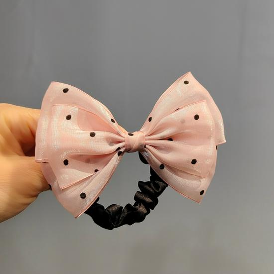 Red & Gray Autumn/Winter Large Bow Hair Tie for Women