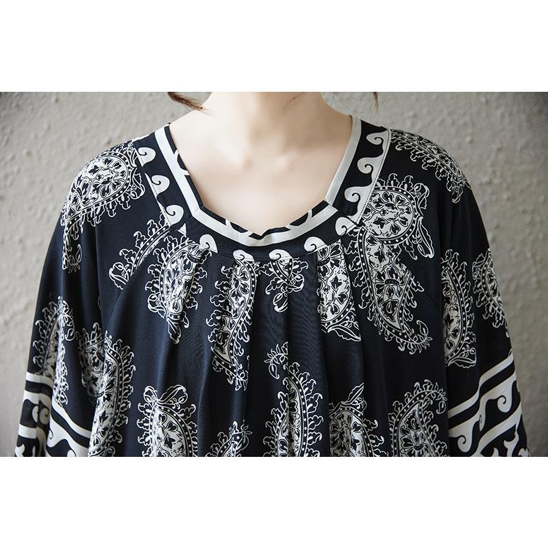 DIMANAF New 2025 Plus Size Summer Long Dress Women Basic Printing Casual Half Sleeve Dress Loose Dress