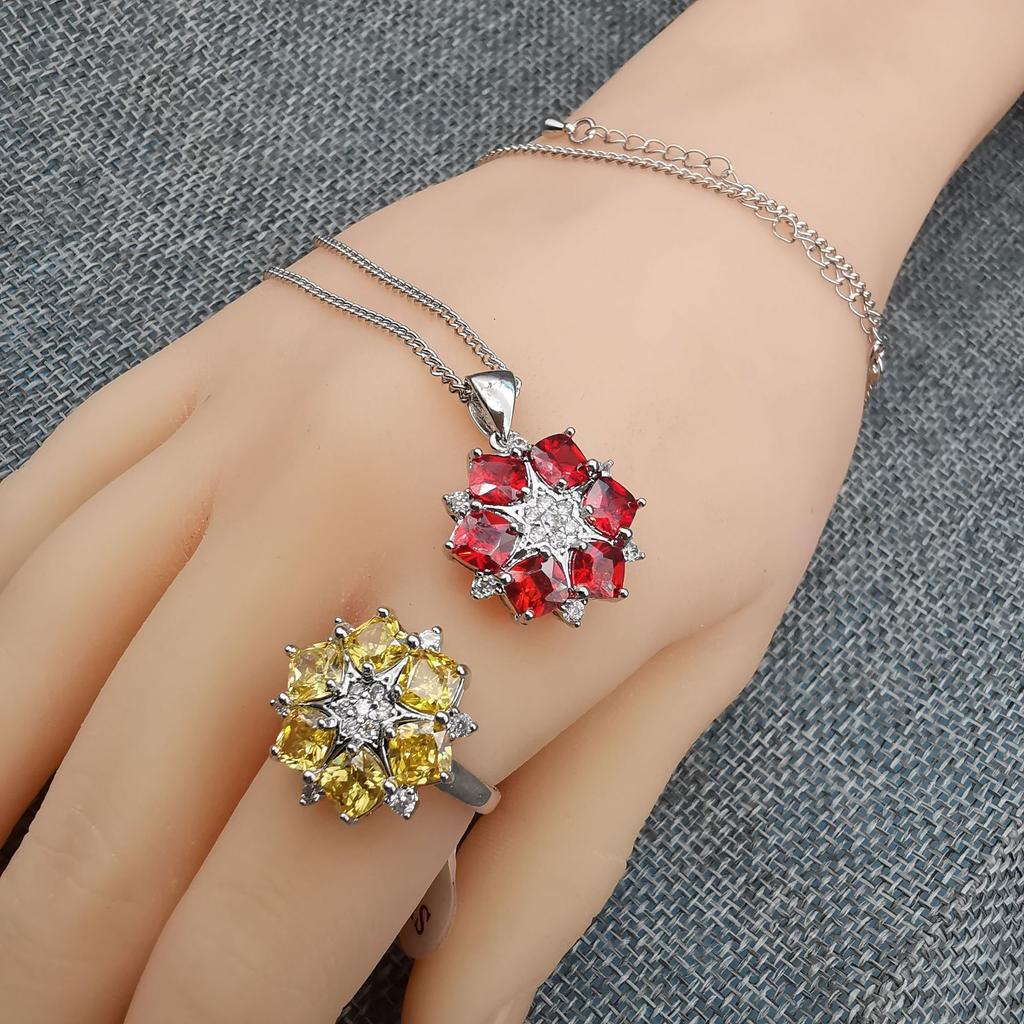 Explosions Fashion Jewelry Crystal Square Zircon Necklace Earrings Ring Set of Three