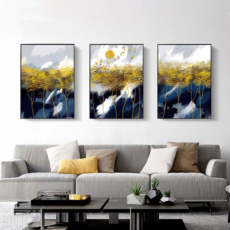 Nordic Style Decoration Abstract Yellow Tree Canvas Painting Posters and Prints Landscape Paintings for Living Room Wall Decor