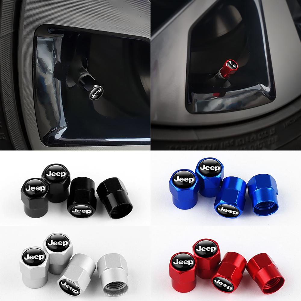 4Pcs Car Tyre Valve Caps Wheel Tires Air Stem Protective Cover For Jeep Grand Cherokee Wrangler JK Gladiator Compass Accessories