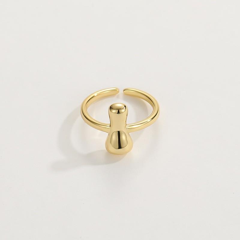 Adjustable Open Ring In 18K Gold Plated Copper With Q-Style Alphabet Letter Design Men Women