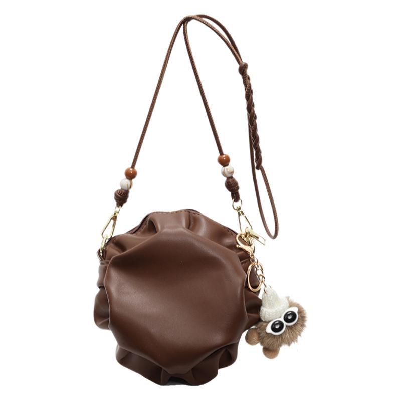 Niche cute girl pleated small round bag design sense small bag women 2025 new trendy shoulder messenger bag