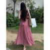 Fluffy Princess Dress First Love Suspender Dress Female Sexy V-neck Pleated Backless Strap Waist A Word Medium and Long Skirt