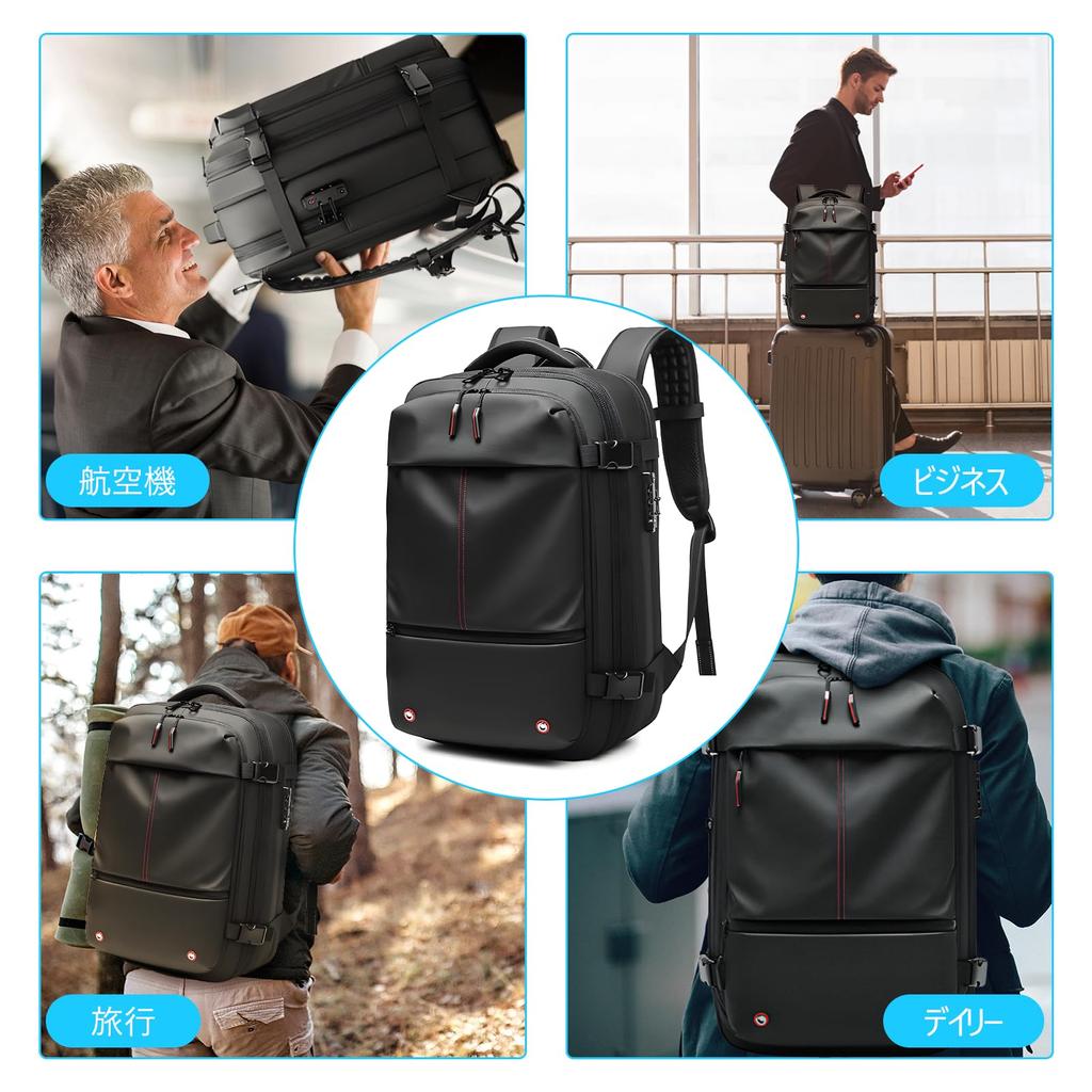 HVQ 60L Vakuum-Kompressionsrucksack für Herren, TSA-Schloss, Wasserdicht und Staubdicht, Großes Fassungsvermögen, Passt für 17-Zoll-Laptop, Notfall-Handgepäck-kompatibel,