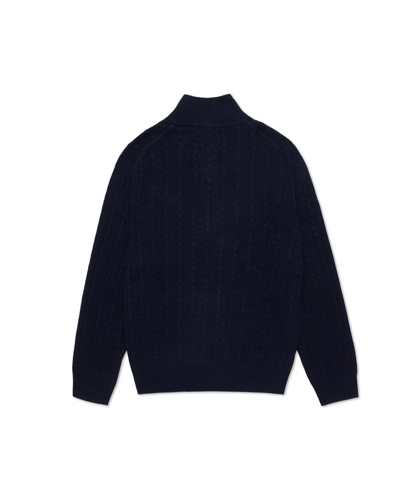 POLO RALPH LAUREN Cable Knit Wool Cotton Zipper Sweater - Blue