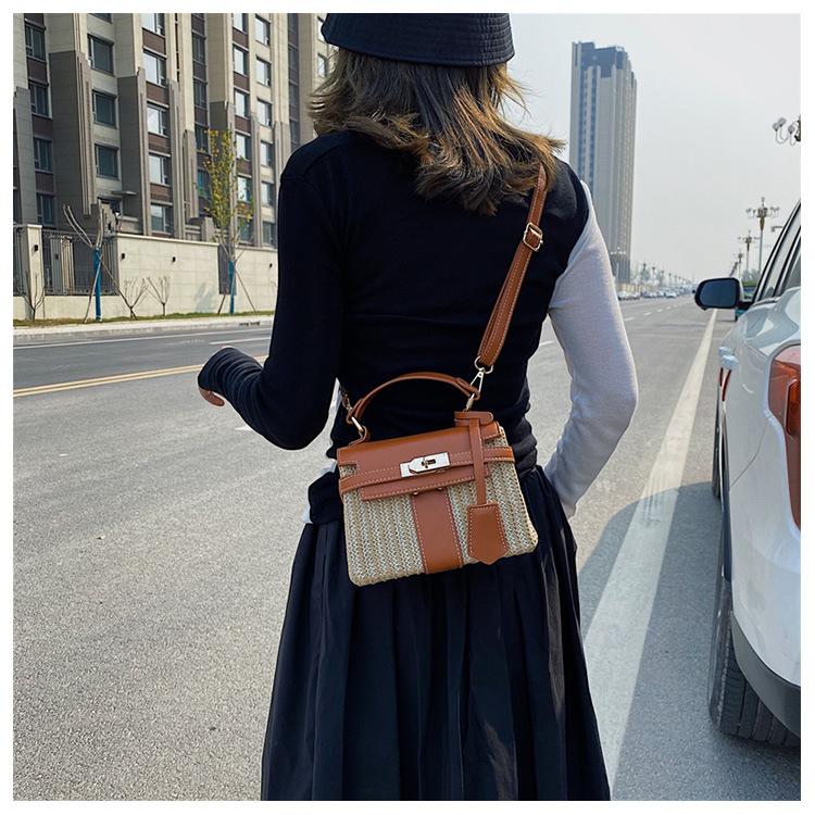 Popular summer straw bag women's new trendy shoulder crossbody fashion Kelly bag
