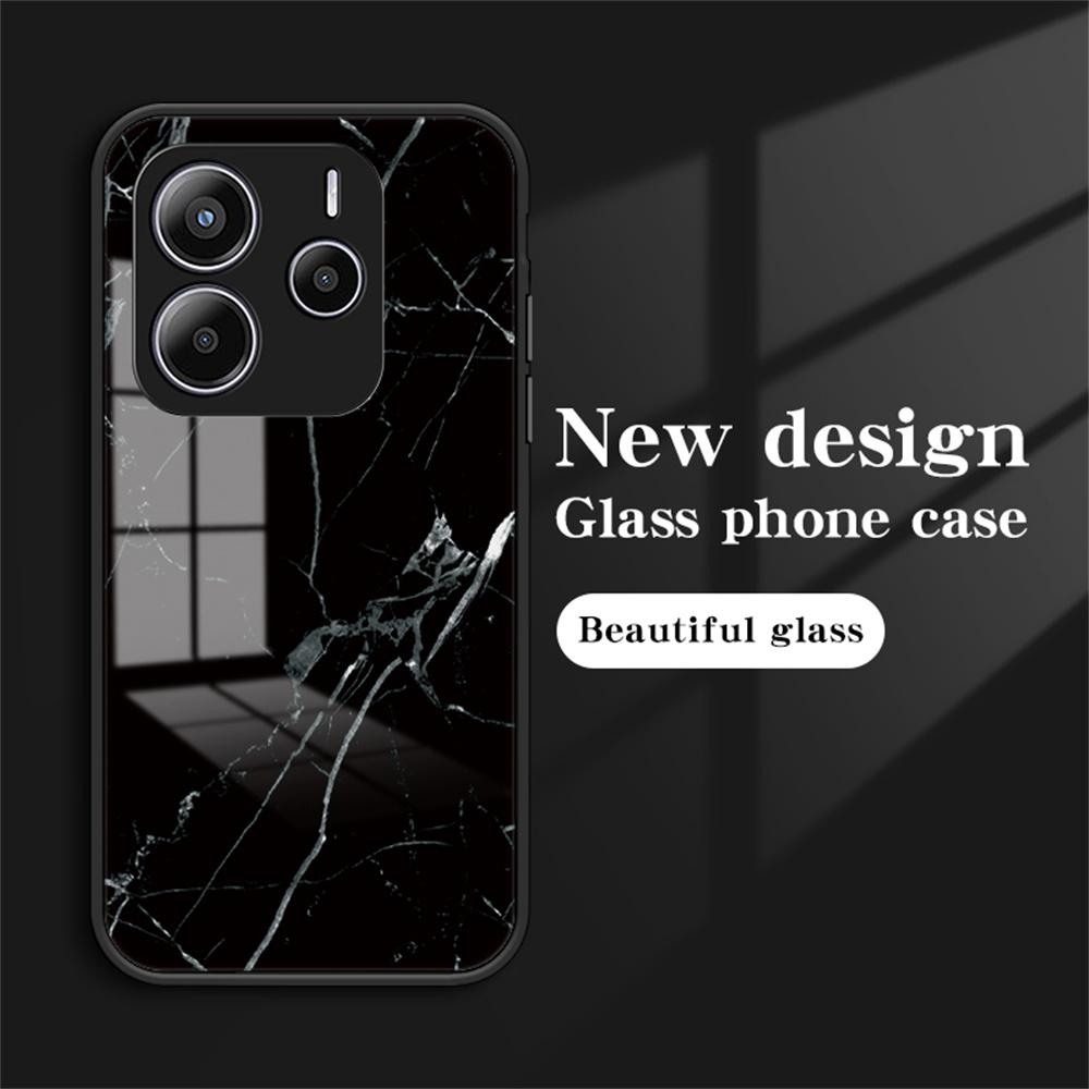 For Xiaomi Redmi Note 14 5G Case Marble Pattern Tempered Glass+PC+TPU Protective Phone Cover