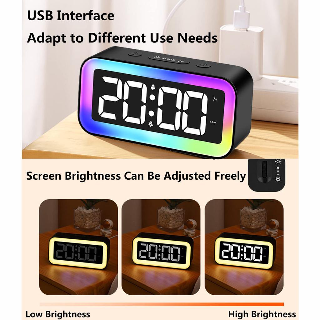 Home Decorator LED Screen Square Shape Sound Activated Colorful RGB Night Light Digital LED Alarm Clock