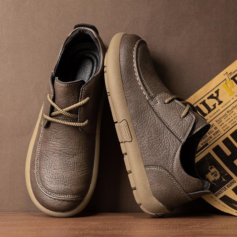 Men Plus Size Retro British Style PU Leather Shoes Ankle Comfortable Foot Feel Casual Shoe Wear-resistant Outsole Walking Shoes