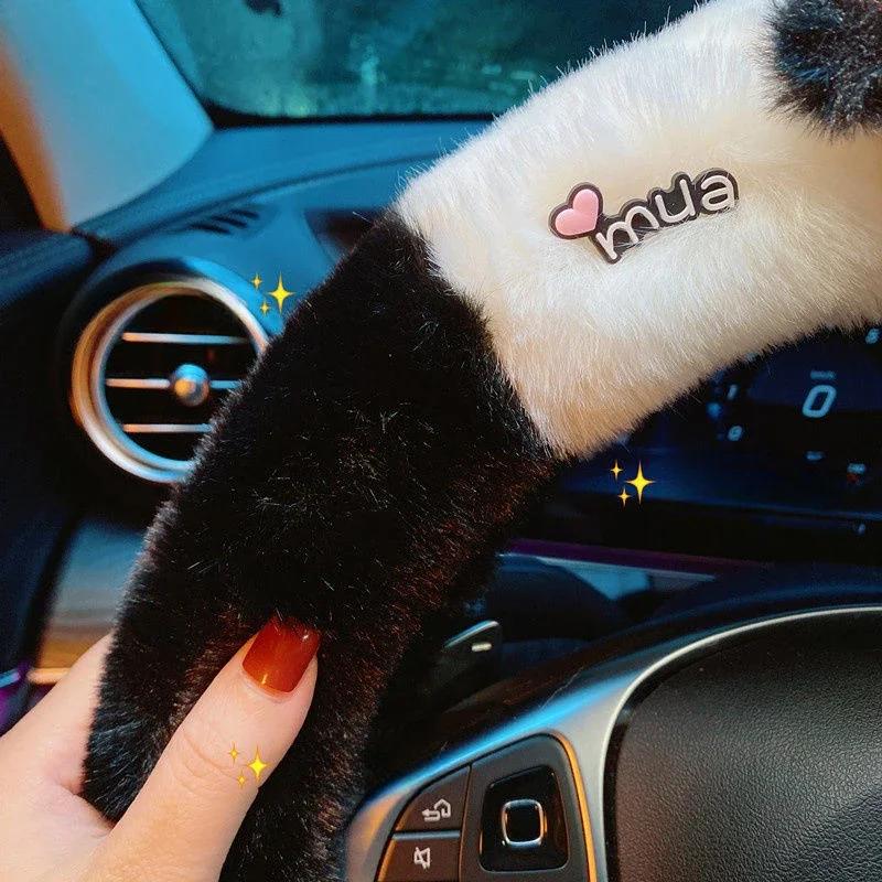 Winter Cute Pochacco Car Steering Wheel Cover Warm Plush Cartoon Anti Slip Handle Cover for Men and Women Cute Car Accessories