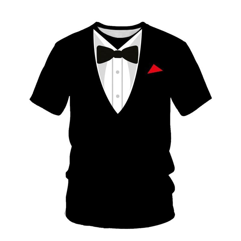 Sommer Kurzarm T-Shirt Neu Trendy Fake Zwei 3D Gedruckt Herren Rundhals Sport Halb T-Shirt