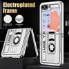 Vintage Camera Pattern Case For Samsung Z Flip 8 7 6 5 Hybrid 3in1 Leather Skin Plating Frame Hard Folding Phone Cover For Galaxy Z Flip8 Flip7 Flip6