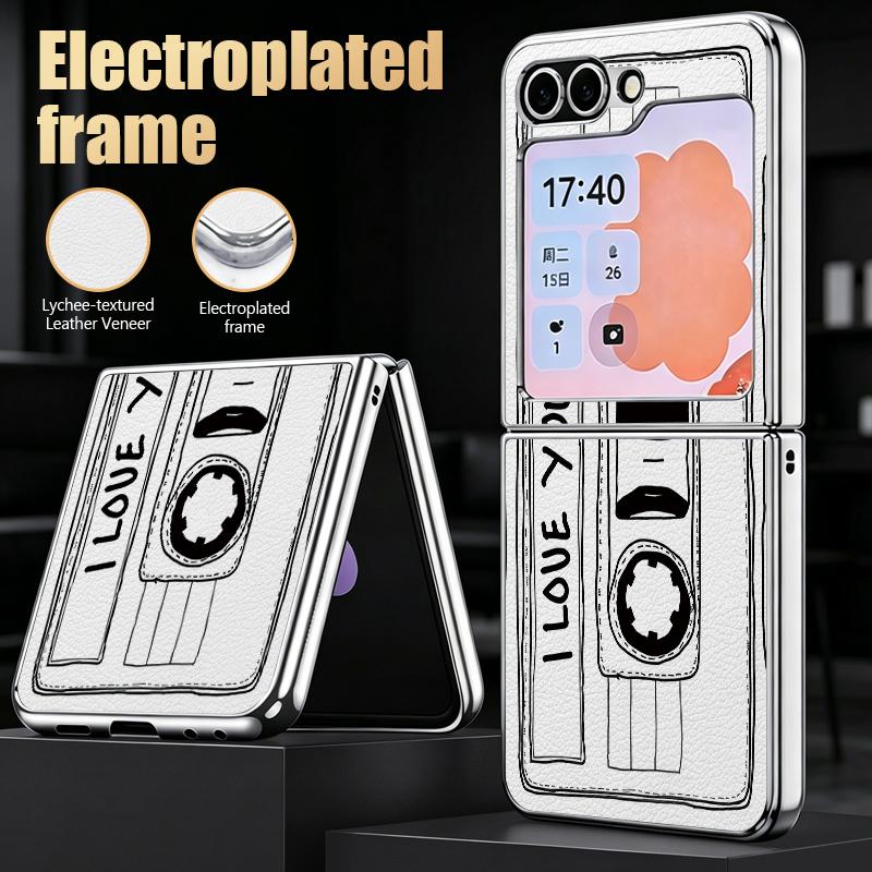 Vintage Camera Pattern Case For Samsung Z Flip 8 7 6 5 Hybrid 3in1 Leather Skin Plating Frame Hard Folding Phone Cover For Galaxy Z Flip8 Flip7 Flip6
