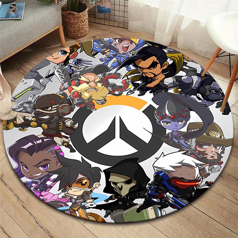 Overwatch Round Area Rug,Carpet Rug for Living Room Bedroom Sofa Playroom Decor,Non-slip Floor Mat