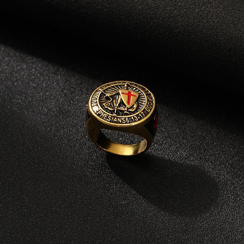 

Популярное ретро кольцо-крест в виде щита тамплиера, нишевое кольцо с индивидуальным дизайном, ручное украшение для ношения No. 11