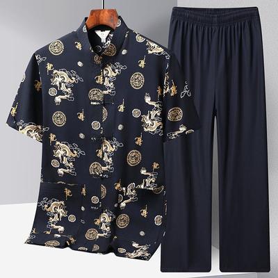 Men  New Chinese Traditiona Men Silk Satin Kung Fu Suit Tang Suit Sets Shirts Sleeve Jacket Pants Dragon Wu Shu Tai Chi Sets