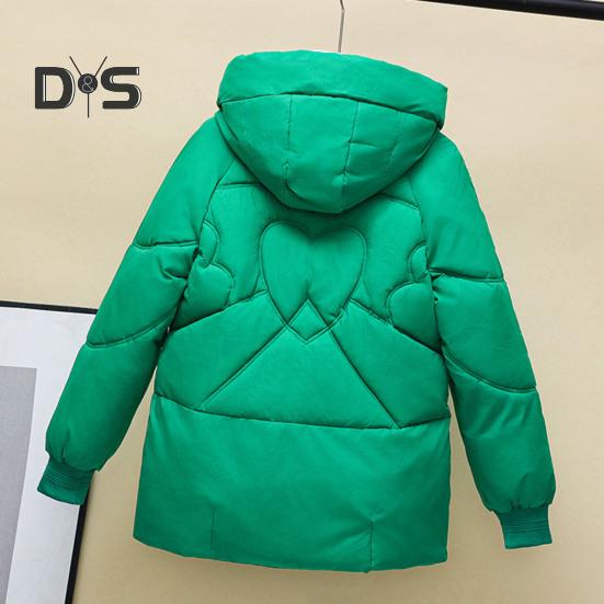 Winter Down Coat Thickened Padded Hooded Pockets Zipper Closure with Drawstring And Pockets Windproof Heat Retention Daily Cold Weather Outwear