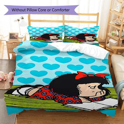 Mafalda Muster Bettwäsche Steppdecke Set Bettbezug Kissenbezug Heimdekoration Geschenk (1 Bettbezug + 2 Kissenbezüge, ohne Füllung)