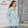 HaiLuoZi 2023 New Women Winter Jacket Short Warm Female Outwear Hooded Side Pockets With Fur Solid Color Women's Coat 1155