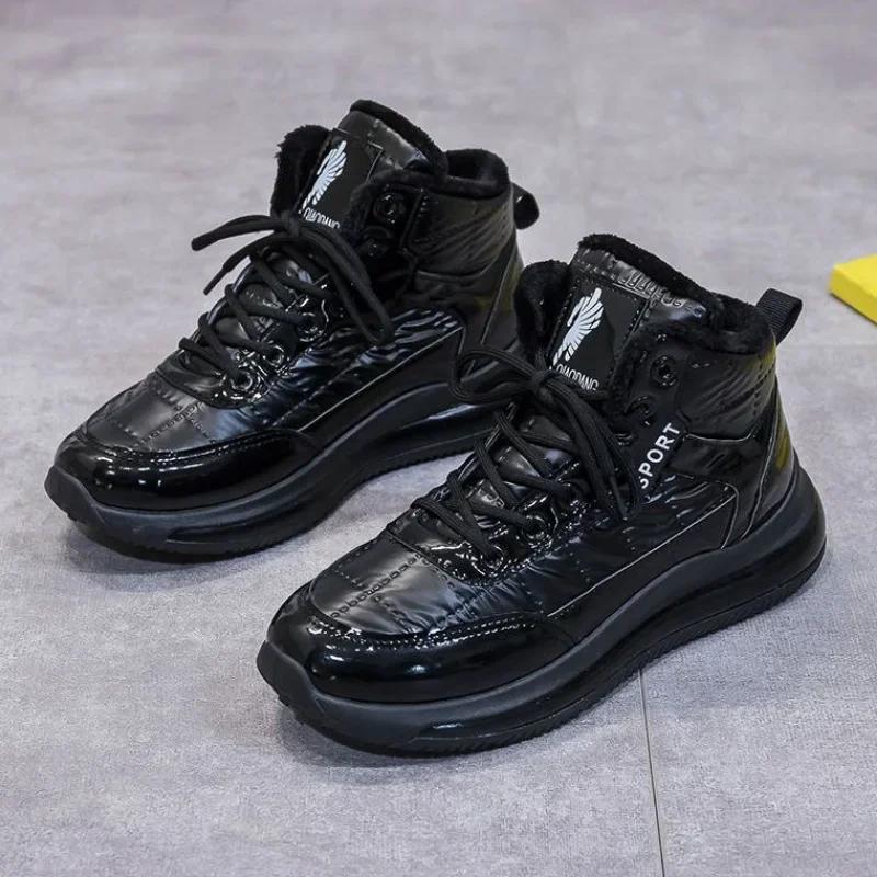 Tênis Sapatos para Mulheres Preto Feminino Esportes Botas de Neve Elegantes Com Salto Médio Em Promoção Alta Qualidade Tamanho Grande Quente Deslizamento