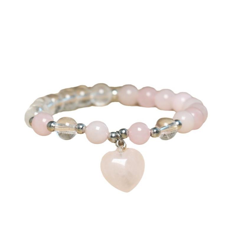 Turquoise Beaded Bracelet with Heart Charm – Silver Accent Dainty Jewelry, Love Protection Gift for Women