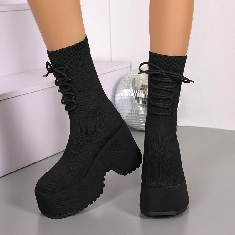 Scarpe da Donna con Tacco Alto a Zeppa in Camoscio Stivali Calzino da Neve Designer Caldi Lavorati a Maglia Scarpe Casual Tendenza Inverno Décolleté Goth Stivaletti Chelsea da Donna