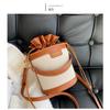 Vintage Color Block Bucket Bag Trendy Shoulder Purse Fashion Round Cylinder Crossbody Handbag for Women CLE