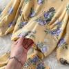 Holiday Style Suit Western Style Puff Sleeve Short Top High Waist Pleated Skirt Chiffon Floral Two-Piece Set