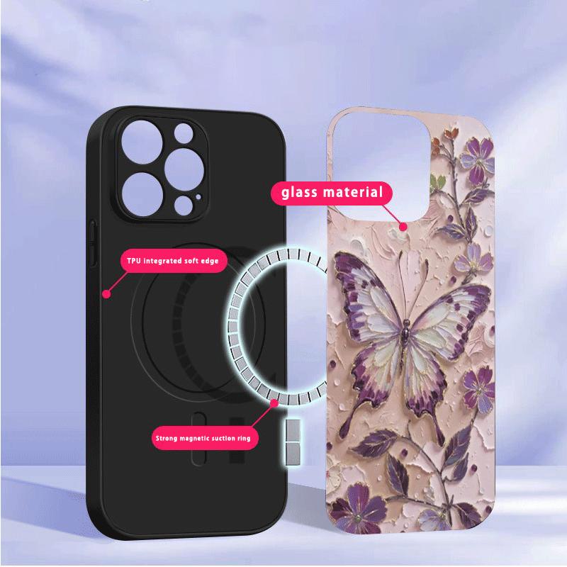 Elegant pink butterfly suitable for Samsung Galaxy S26 Ultra S20 FE S21 S22+ S23 Plus S24 Ultra 25 Edge black Glass Phone Casee