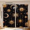 2pcs Celestial Sun Moon Stars Curtains - Semi-Sheer Polyester & Golden Space-Themed Window Drapes with Rod Pocket   Modern & Clas