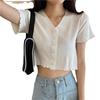 Fashion Versatile Fashionable V-neck Short Revealing Top Outside The Thin Section of Short-sleeved Knit Sweater Female Casual Slim Fit Pullovers Tees