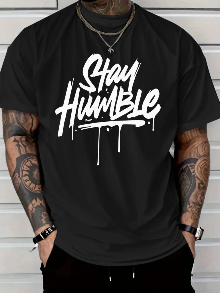 Stay Humble Graphic T-Shirt for Men - Red Short Sleeve Tee with Bold White Print