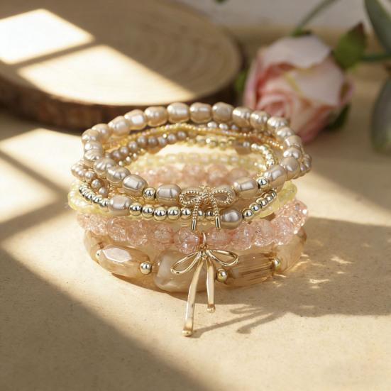 1 Set Bohemian Beaded Bracelets for Women Bow Knot Charm Holiday Bracelets Stackable Stretch Bracelets for Beach Summer Vacation Party