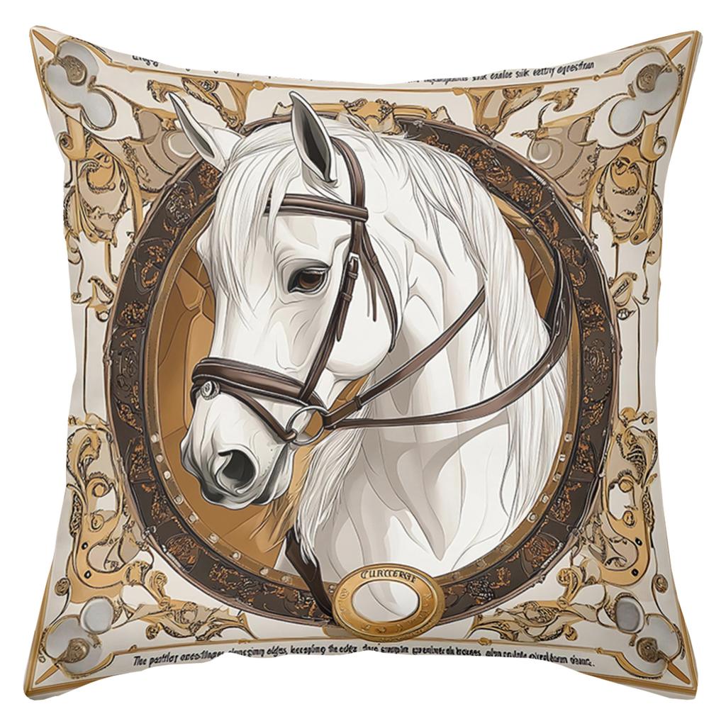 1 Pieces Elegant White Horse Pattern Decorative Throw Pillow Polyester pillowcase, sofa decorative cushion cov Headboard Pillow