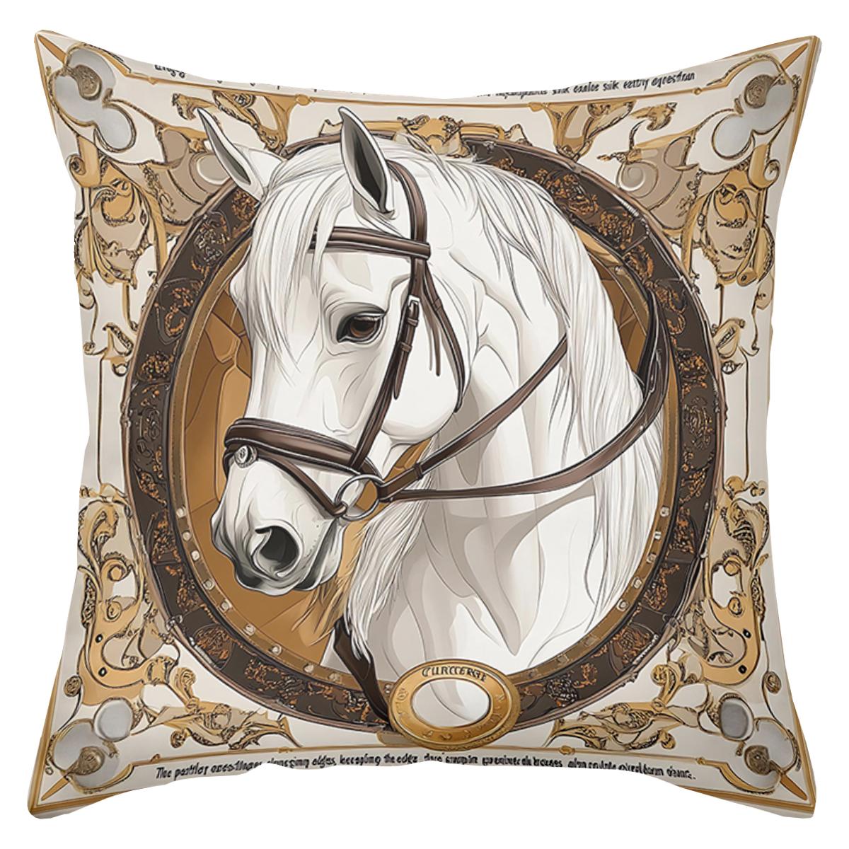 

1 шт. Элегантная декоративная наволочка для подушки с узором белой лошади, полиэстер, декоративная подушка для дивана, подушка для изголовья 45x45cm