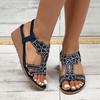 Zářivé pohodlí | Dámské klínkové sandály s kamínky v bohémském stylu, platformový podpatek s otevřenou špičkou a elastickým páskem, plážové sandály