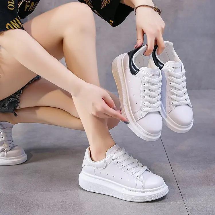 Casual Trendy Autumn New Couple'S Shoe Increase Height White Small Shoe Women'S Plus Size Board Shoe Rubber Sole Polyurethane In
